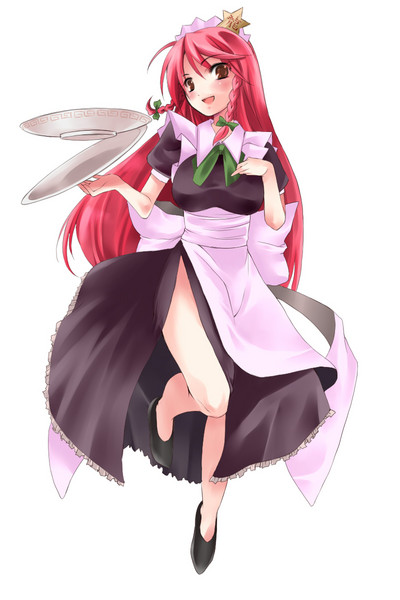 bow braid brown_eyes hong_meiling long_hair maid maid_headdress redhead seihou touhou twin_braids vivit_(cosplay)