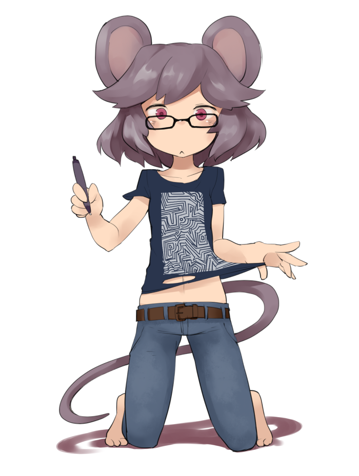 alternate_costume animal_ears barefoot belt bespectacled casual contemporary glasses grey_hair jeans masha maze mouse_ears nazrin stylus tail touhou