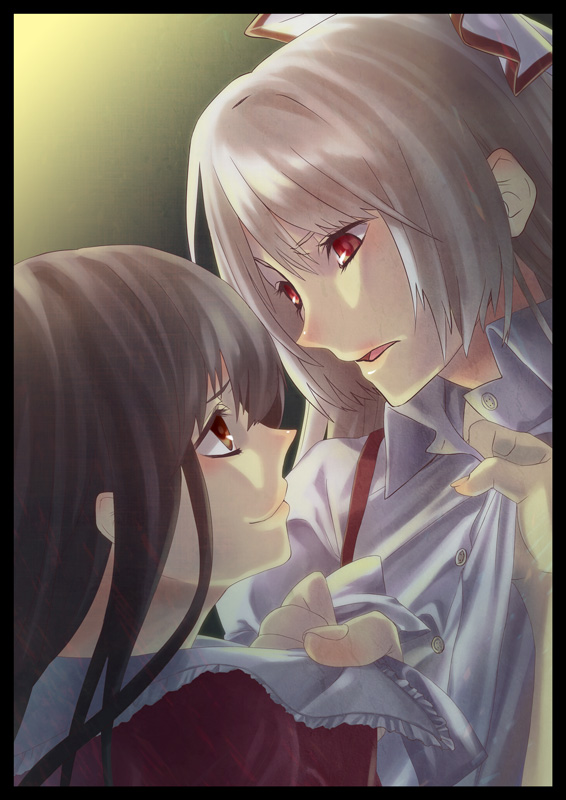 close-up eye_contact fujiwara_no_mokou houraisan_kaguya kotadaigaku multiple_girls rivals shirt_grab touhou