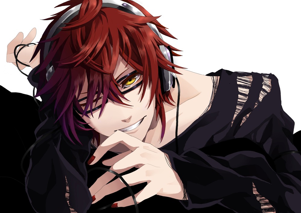 bad_id glasses gradient_hair headphones kyou_zip male multicolored_hair nail_polish original red_hair redhead solo yellow_eyes