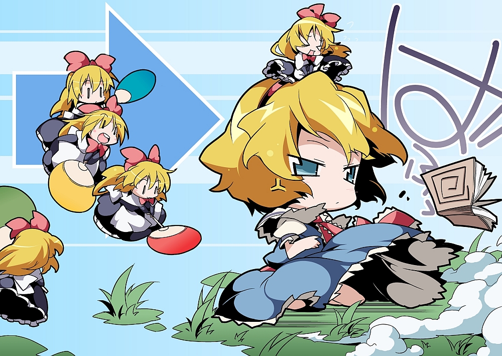 alice_margatroid angry blonde_hair blue_eyes capelet chibi doll fan nyuusankin shanghai shanghai_doll touhou translation_request wind