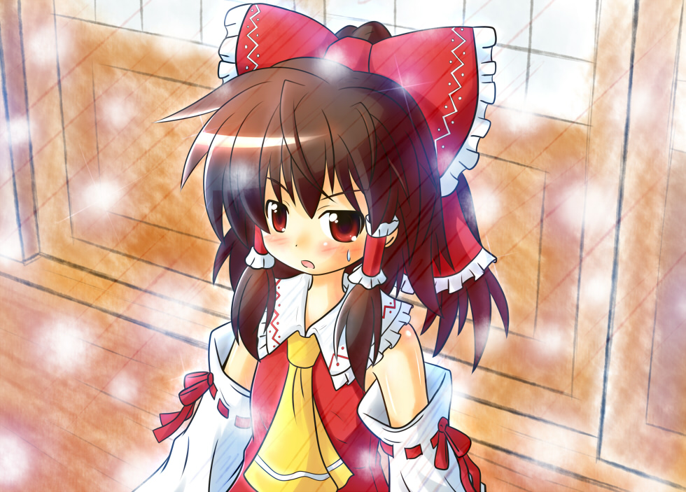 bow brown_hair detached_sleeves hair_bow hakurei_reimu red_eyes touhou yurume_atsushi