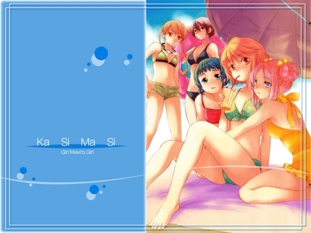 barefoot beach bikini feet glasses innertube jang_puu kamiizumi_yasuna kashimashi kasimasi katsura_yukimaru kurusu_tomari mari_ayuki osaragi_hazumu swimsuit toes umbrella wallpaper