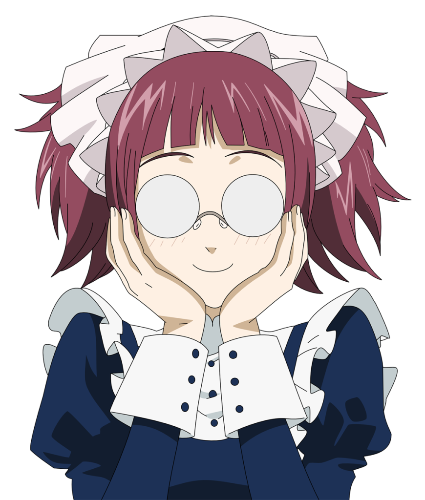 blush glasses kuroshitsuji maid maid_headdress meirin_(kuroshitsuji) opaque_glasses red_hair redhead short_hair simple_background smile solo transparent_background vector_trace