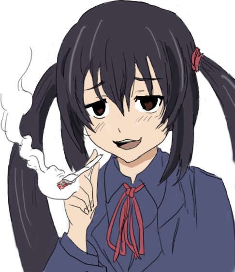 1girl black_hair bust drawfag drugs k-on! long_hair marijuana nakano_azusa smoking solo twintails weed