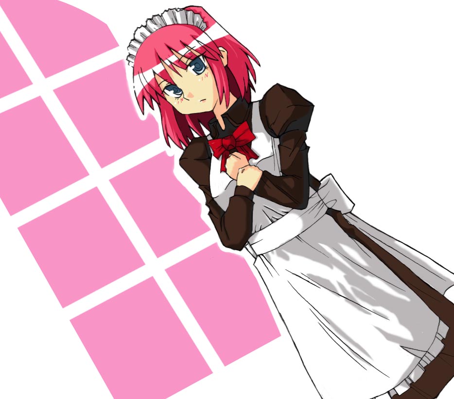 blue_eyes gofuku-machi hisui maid maid_headdress pink_hair pixiv ribbon short_hair tsukihime type-moon