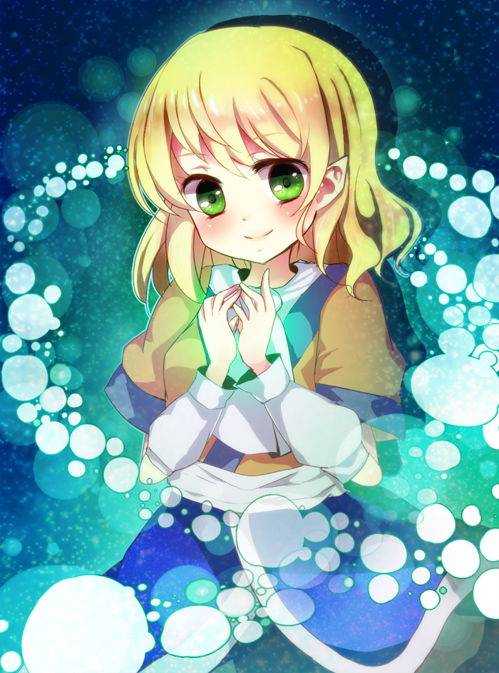 blonde_hair bubble danmaku green_eyes mizuhashi_parsee pointy_ears scarf shromann smile touhou