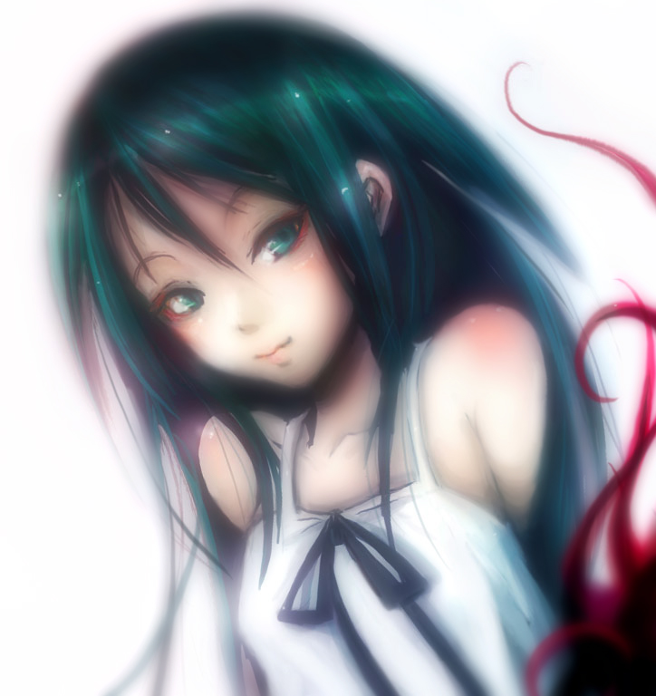 dress funakura green_eyes green_hair ribbon saya saya_no_uta solo sundress