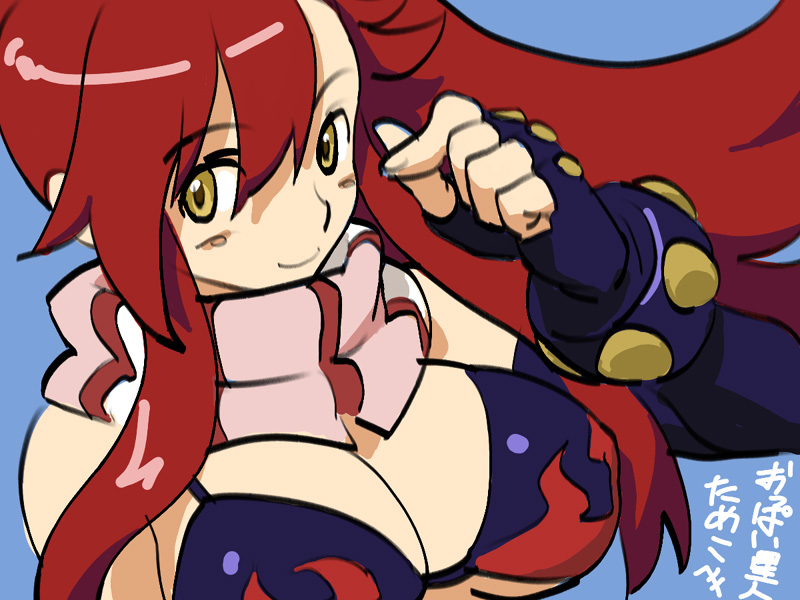 breasts cleavage fingerless_gloves gloves large_breasts long_hair meranie red_hair redhead scarf striped striped_scarf tengen_toppa_gurren_lagann underboob yellow_eyes yoko_littner