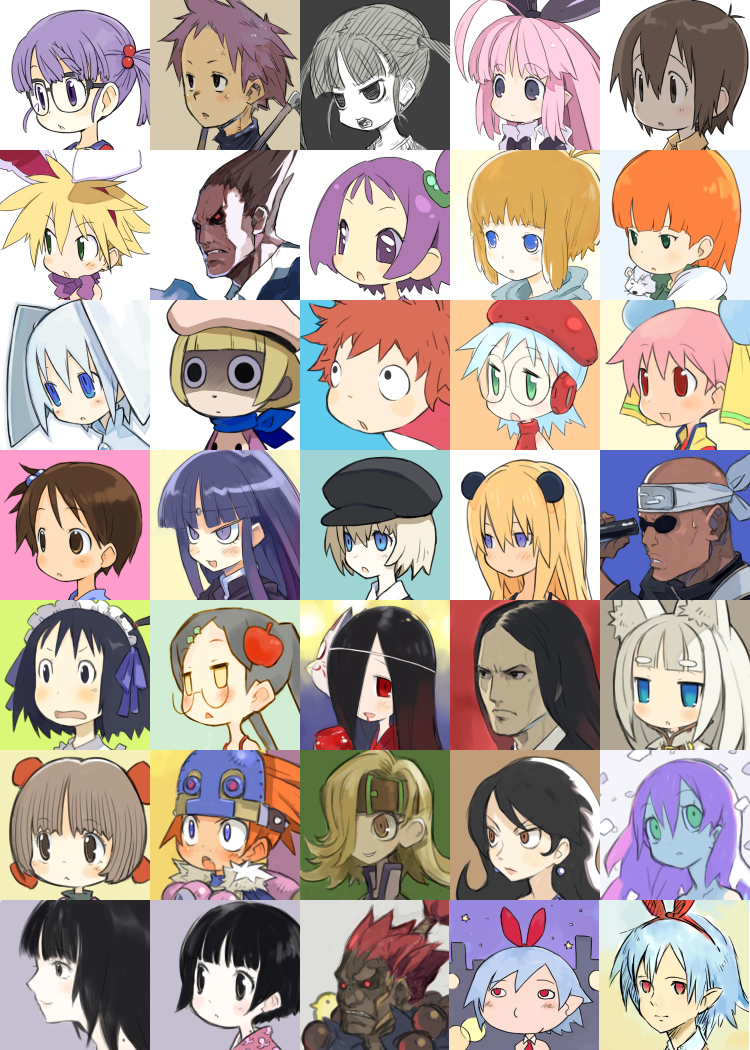 annotation_request arashiyama_hotori black_hair black_jack_(copyright) blonde_hair blue_hair boku_to_maou brown_hair chain_gun_(character) character_request demitri_maximoff digimon disgaea dorohedoro dr._slump earrings ebisu_(dorohedoro) gake_no_ue_no_ponyo glasses gouki harada_takehito hen_zemi hoihoi-san ichigeki_sacchuu!!_hoihoi-san ichigo_mashimaro icon itou_chika j_(naruto) jewelry keio long_hair mackenzie mage_(7th_dragon) makiko_gregory marielle_lugran naruto norimaki_arale noroida-san ojamajo_doremi original osawari_tantei para&#9734;iso parody pink_hair pinoko pleinair ponyo purple_hair q&#183;ko-chan red_eyes rosaly saigan_ryouhei_(style) sayonara_zetsubou_sensei segawa_onpu shinkisekai_evolution street_fighter studio_ghibli_(style) style_parody sunglasses tongari_boushi_no_memoru tsunetsuki_matoi vampire_(game) yagami_hikari