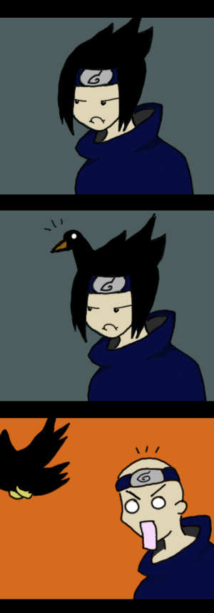 3koma bird black_hair comic crow naruto uchiha_sasuke