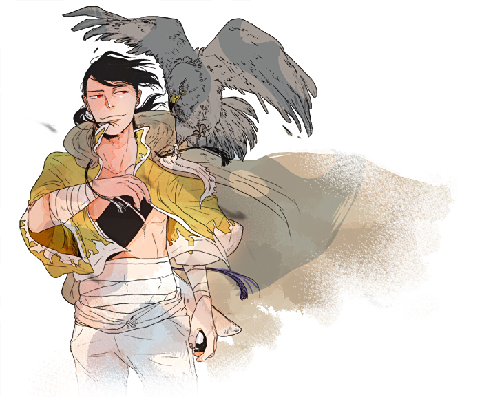 bandages bird feathers fullmetal_alchemist greed hawk ling_yao male tip_fall