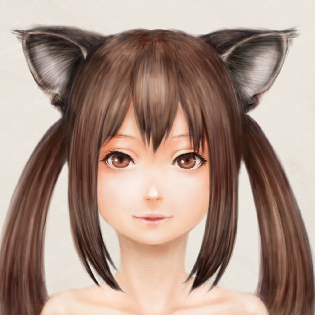 black_hair brown_eyes cat_ears face k-on! lips long_hair nakano_azusa portrait realistic sonobe twintails