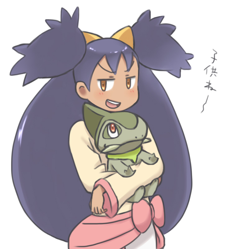 carrying flat_gaze iris_(pokemon) long_hair ninjin pokemon pokemon_(game) pokemon_black_and_white pokemon_bw smile two_side_up very_long_hair