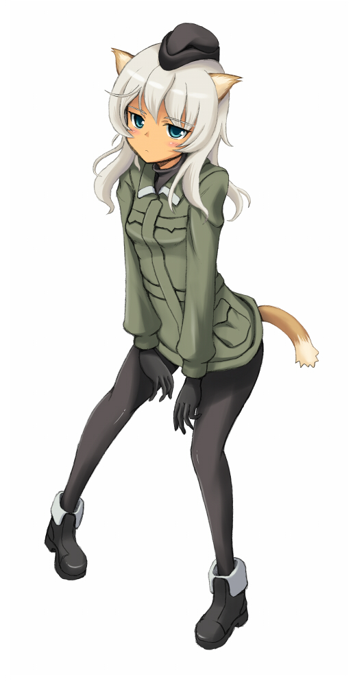 blue_eyes cat_ears dobunezumi giuseppina_ciuinni hat military military_uniform pantyhose silver_hair strike_witches tail uniform