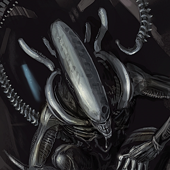 alien alien_(movie) dark dutch_angle monster no_humans saliva science_fiction skull solo squatting tail teeth xenomorph