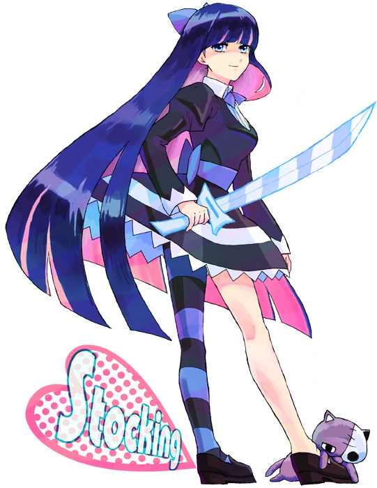 dress hair_bow kneepits legs long_hair multicolored_hair panty_&amp;_stocking_with_garterbelt stocking_(character) stocking_(psg) thighhighs two-tone_hair very_long_hair