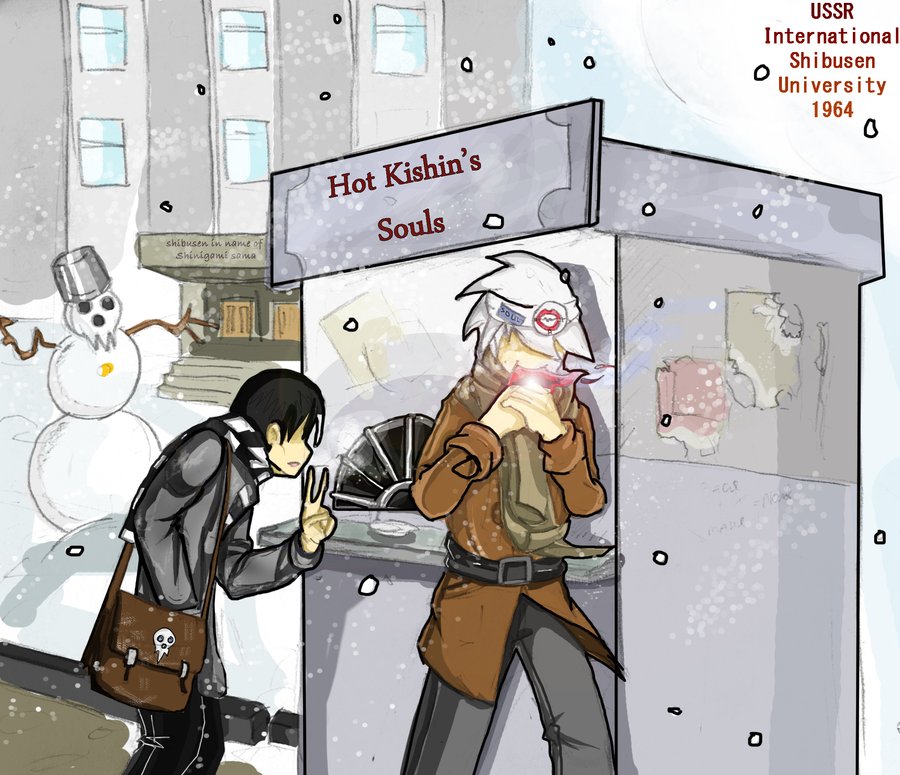 death_the_kid russia scarf snow soul_eater soul_eater_(character) soviet stand trench_coat