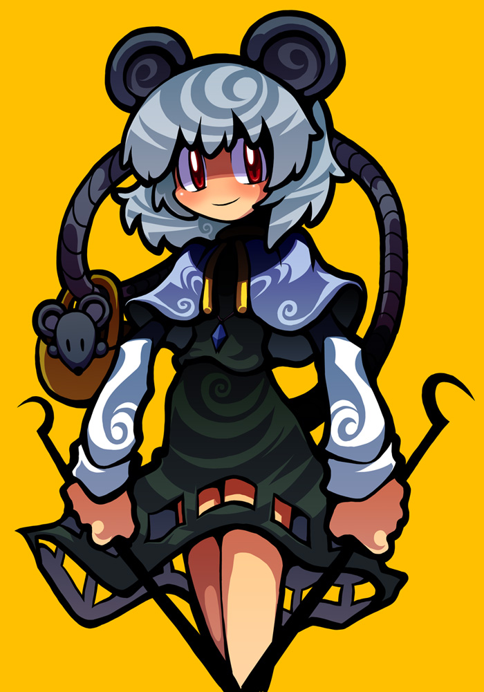 basket crystal dowsing_rod dowsing_rods grey_hair ichikai jewelry mouse mouse_ears mouse_tail nazrin pendant red_eyes short_hair simple_background solo tail touhou |_|
