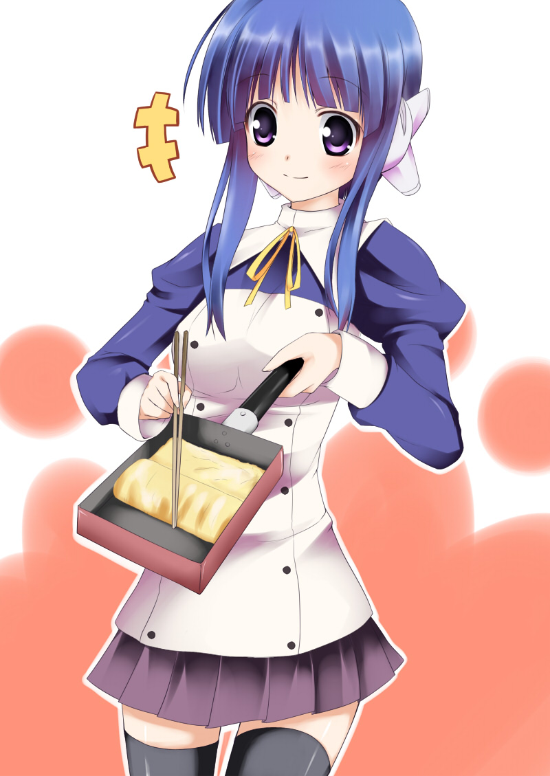 chopsticks cooking frying_pan ilfa kue omelet purple_eyes robot_ears short_hair tamagoyaki thigh-highs thighhighs to_heart_2 to_heart_2_ad violet_eyes