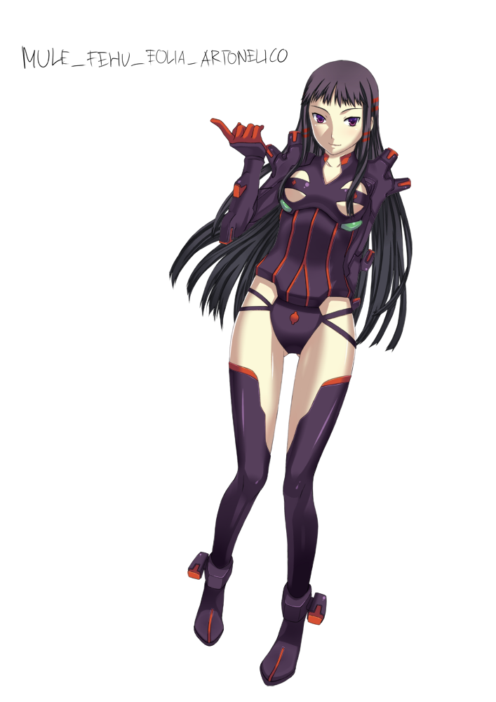 ar_tonelico_ii black_hair boots deras gust jakuri legs long_hair purple_eyes simple_background solo thigh_boots thighhighs