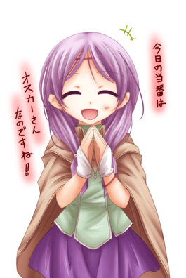 1girl ^_^ cape circlet closed_eyes fire_emblem fire_emblem:_souen_no_kiseki ilyana long_hair lowres open_mouth purple_hair skirt smile tenmal tenmaru translation_request