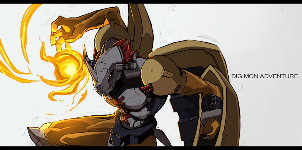 claws digimon digimon_adventure fire hajime_(hajime-ill-1st) helmet horns letterboxed monster pixiv_manga_sample red_hair redhead wargreymon