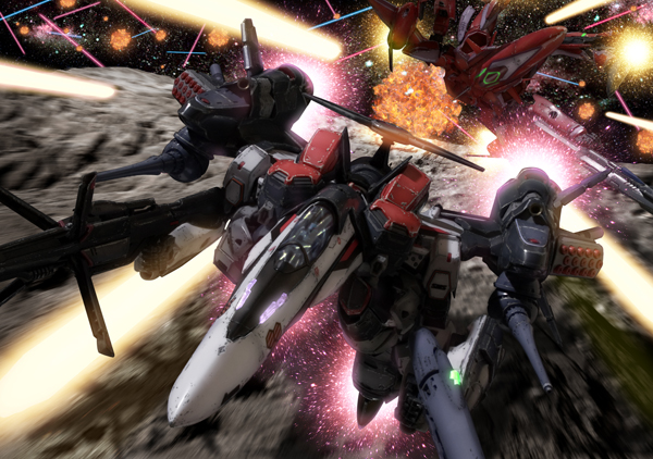 battle brera_sterne explosion gerwalk laser lowres macross macross_frontier mecha missile realistic robographer saotome_alto science_fiction space spoilers vf-25 vf-27 war