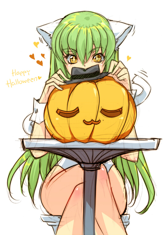 c.c. cat_ears code_geass creayus duplicate halloween kemonomimi_mode pumpkin sketch tail