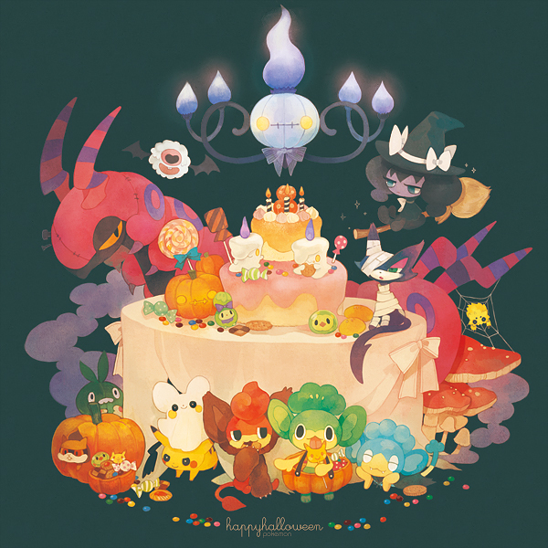 broom budew cake candy chandelier chandelure cookie emolga food gothorita halloween jack-o'-lantern joltik litwick mushroom no_humans panpour pansage pansear patrat pechika petilil pikachu pokemon pokemon_(creature) pumpkin purrloin scolipede solosis trubbish woobat