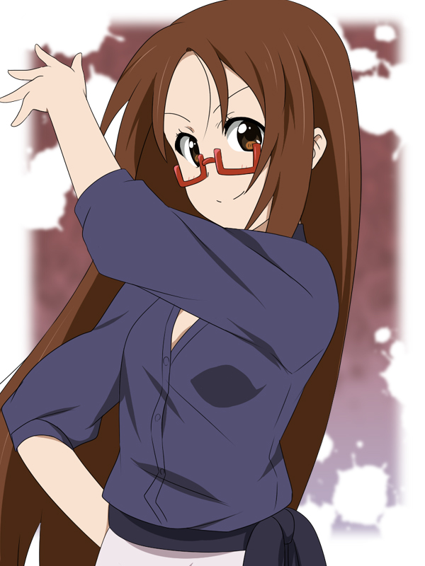 brown_eyes brown_hair glasses ikari_manatsu k-on! long_hair nodoka_glasses red-framed_glasses semi-rimless_glasses under-rim_glasses yamanaka_sawako