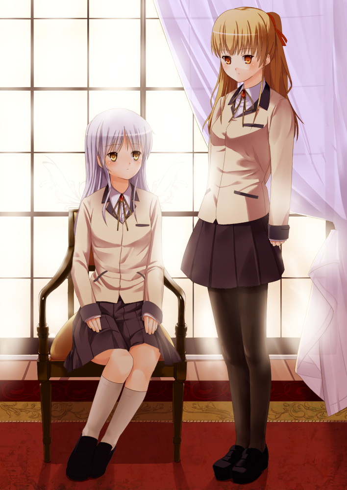 angel_beats! bad_id blazer blonde_hair gray_pantyhose long_hair pantyhose school_uniform shitsuren_banchou_tea silver_hair socks tachibana_kanade twintails yellow_eyes yusa yusa_(angel_beats!)