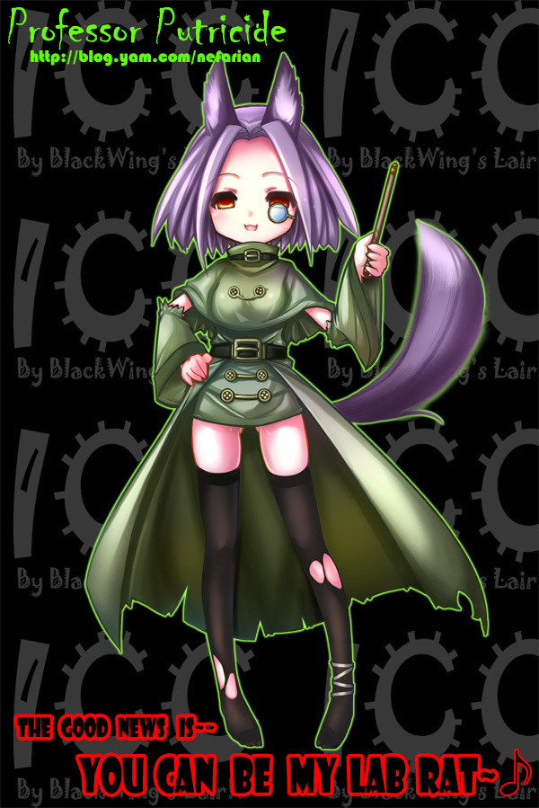 animal_ears dog_ears genderswap monocle nefarian professor_putricide purple_hair short_hair tail thigh-highs thighhighs torn_clothes torn_thighhighs warcraft world_of_warcraft