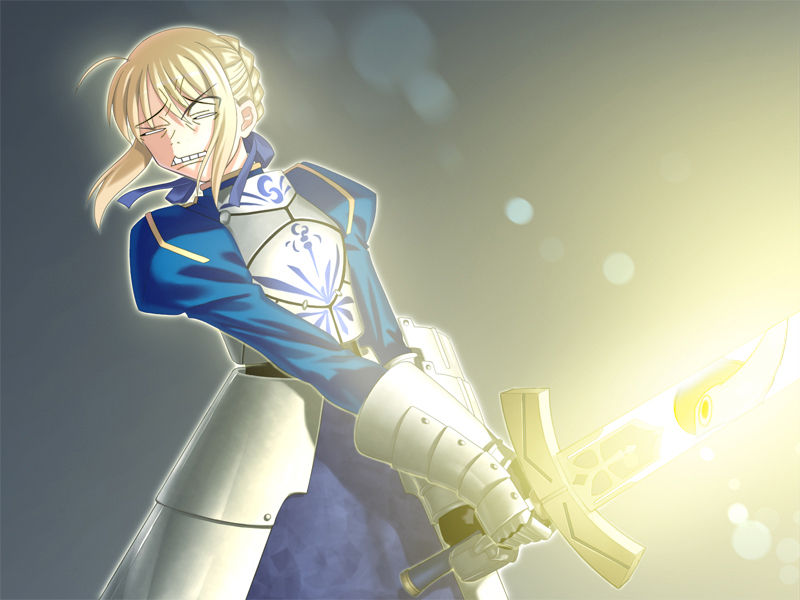 ahoge armor blonde_hair dress excalibur excalibur_(soul_eater) excalibur_face fate/stay_night fate_(series) photoshop saber soul_eater weapon