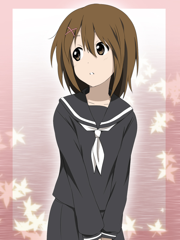 1girl brown_eyes brown_hair hirasawa_yui ikari_manatsu k-on! parted_lips school_uniform serafuku short_hair solo