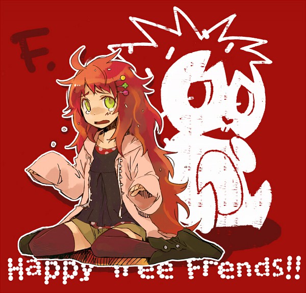 clips flaky hair_ornament hairclip happy_tree_friends jacket jpeg_artifacts long_hair messy_hair negura_(yamadori) personification porcupine red red_hair redhead resized tears thigh-highs thighhighs typo yellow_eyes
