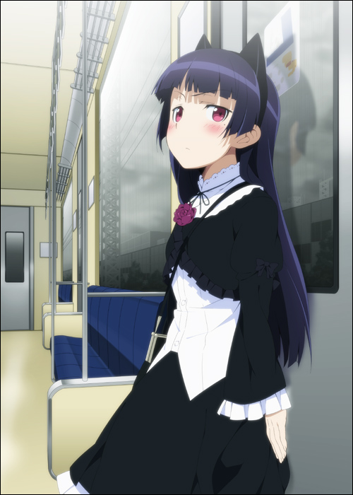 black_hair cat_ears gokou_ruri gothic_lolita hime_cut lolita_fashion mizuki_makoto mole ore_no_imouto_ga_konna_ni_kawaii_wake_ga_nai train train_interior