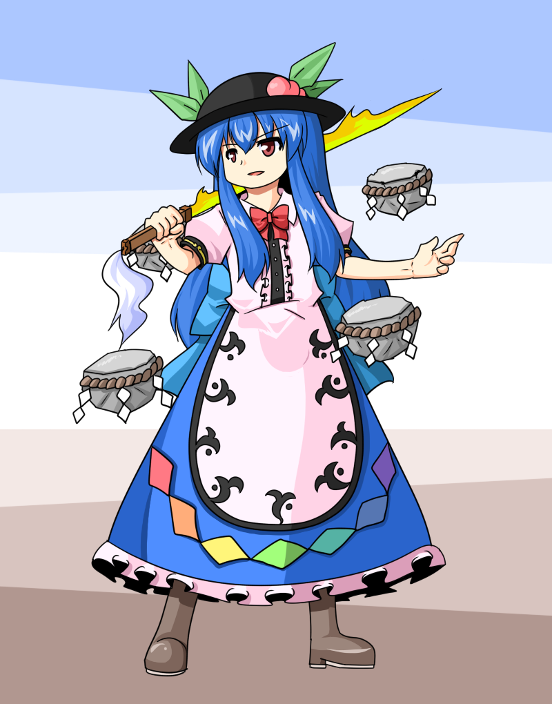 blue_hair hat hinanawi_tenshi long_skirt skirt sword_of_hisou touhou urushi