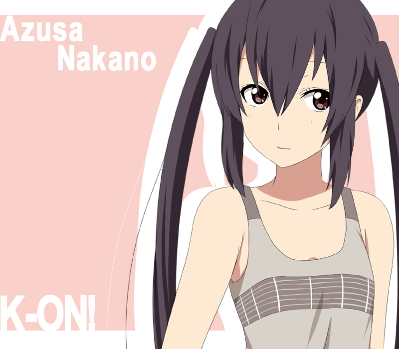 bare_shoulders black_hair brown_eyes ikari_manatsu k-on! long_hair nakano_azusa solo tank_top twintails