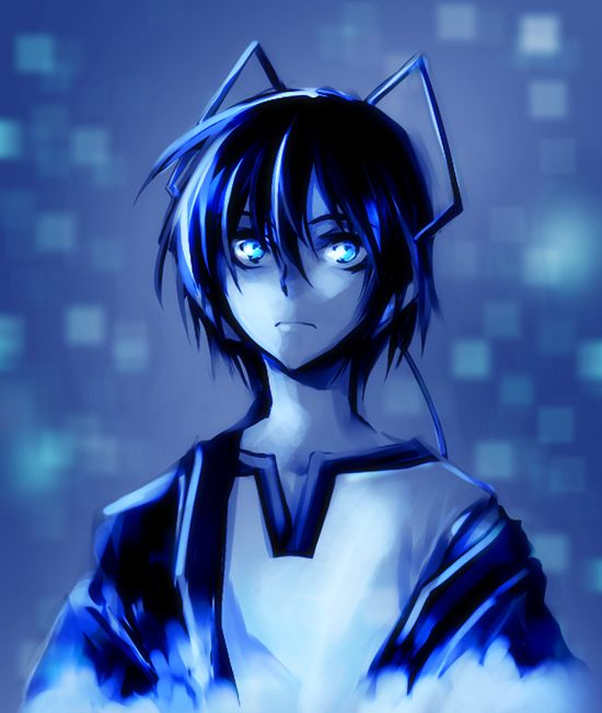 blue_eyes blue_hair headphones male megami_ibunroku_devil_survivor protagonist_(devil_survivor) solo surkel