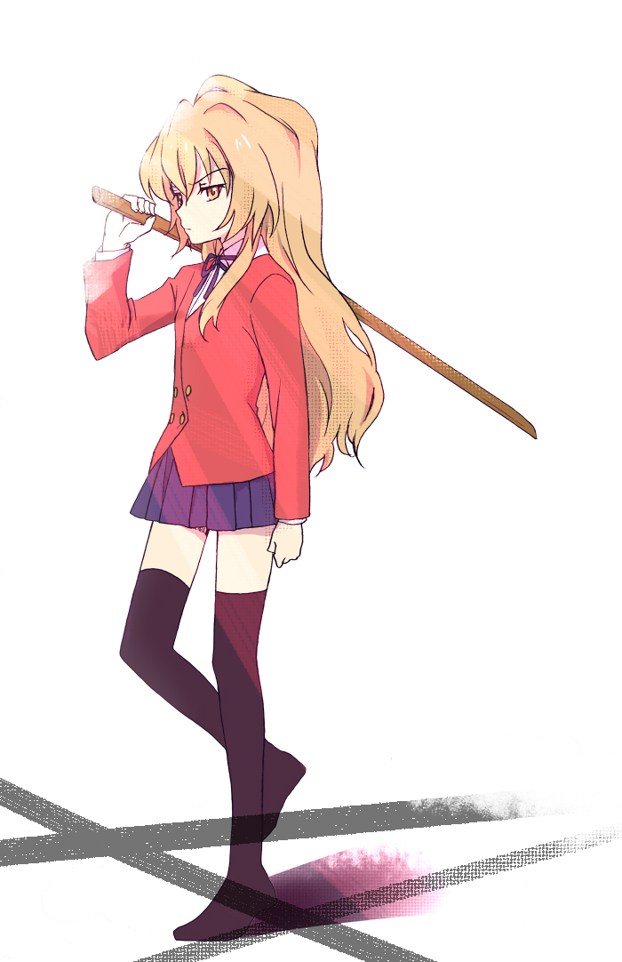 bad_id bokken brown_eyes brown_hair long_hair school_uniform sword thighhighs toradora! weapon wooden_sword