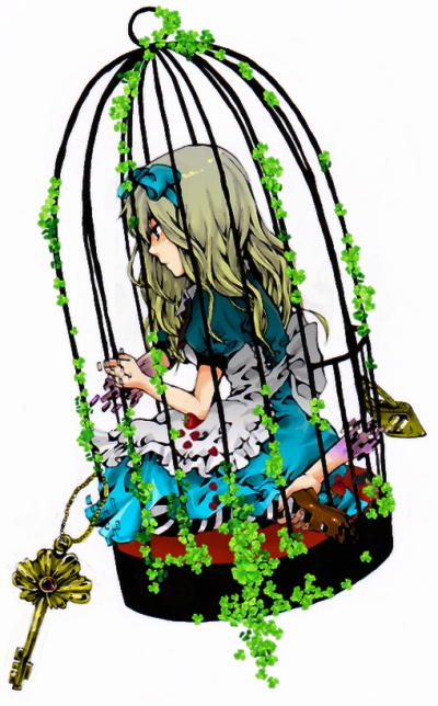 cage dress hair_bow key original ryouga_(fm59) sitting solo