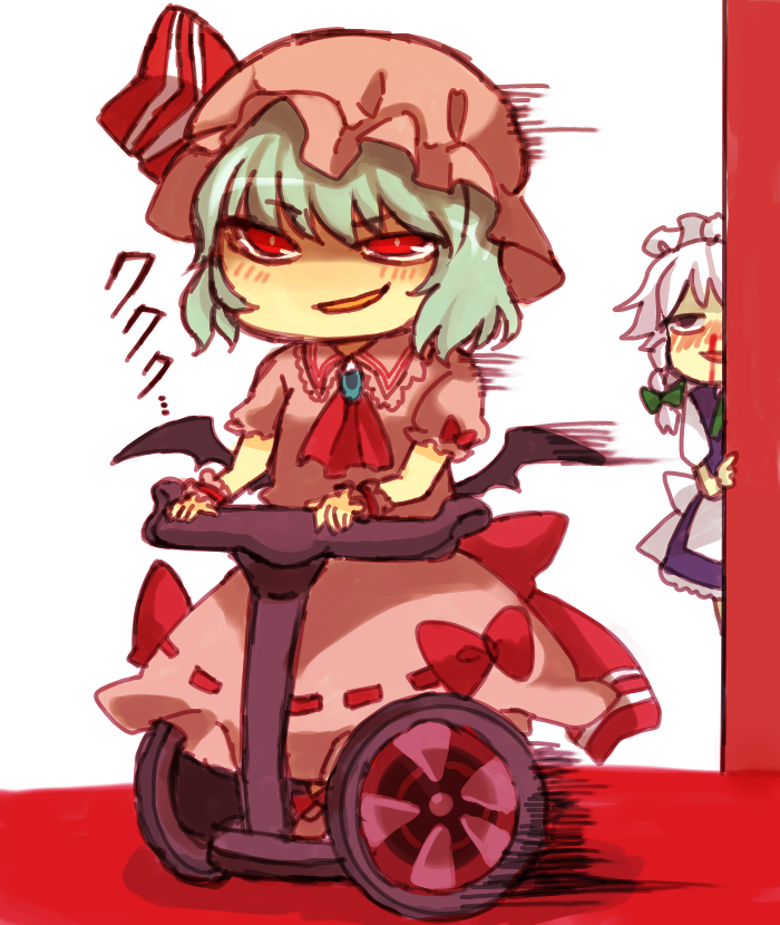 ascot bat_wings blood hat izayoi_sakuya mizuoka multiple_girls nosebleed peeking_out red_eyes remilia_scarlet segway touhou wings