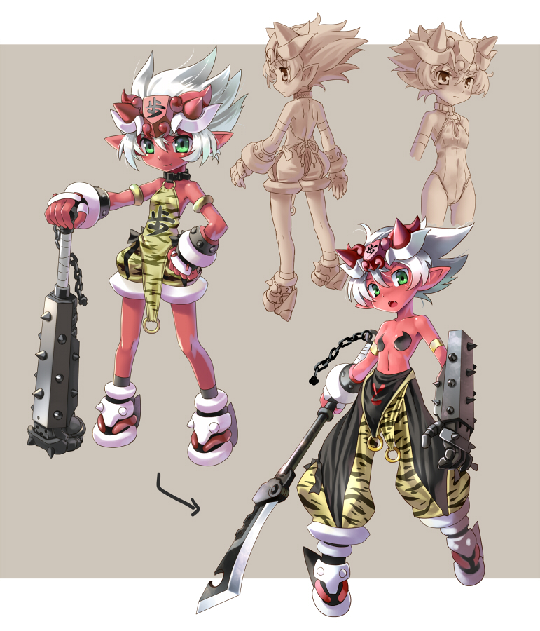 demon_girl horns katahira_masashi oni original red_oni shougi solo weapon