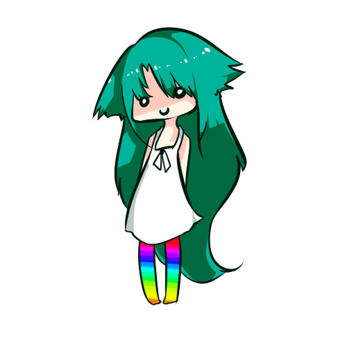 chibi green_hair rainbow rainbow_legs saya saya_no_uta white_dress