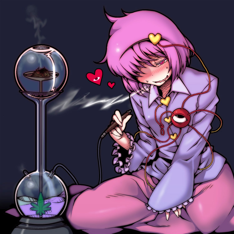 drugs gyo hair_over_one_eye hairband heart hookah komeiji_satori marijuana one-eyed pink_hair purple_hair short_hair stoned third_eye touhou wavy_mouth