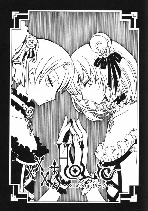 androgynous choker clamp expressionless face flower frills hair_ribbon hands_together jpeg_artifacts maru monochrome moro multiple_girls official_art profile ribbon rose short_hair touching xxxholic