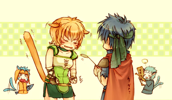 blue_hair blush cape cat_ears cat_tail cat_teaser catnip fire_emblem fire_emblem:_souen_no_kiseki fire_emblem_path_of_radiance ike laguz laguz_(race) lethe matatabi mordecai orange_hair ranulf short_hair tail tail_wagging watabou