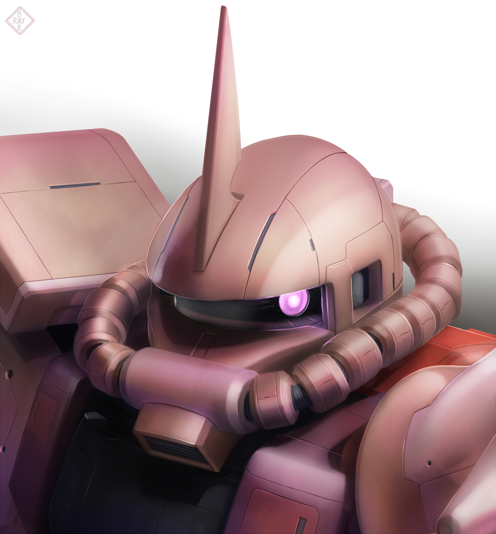 gundam head mecha mobile_suit_gundam no_humans raybar signature solo zaku zaku_ii zaku_ii_s_char_custom