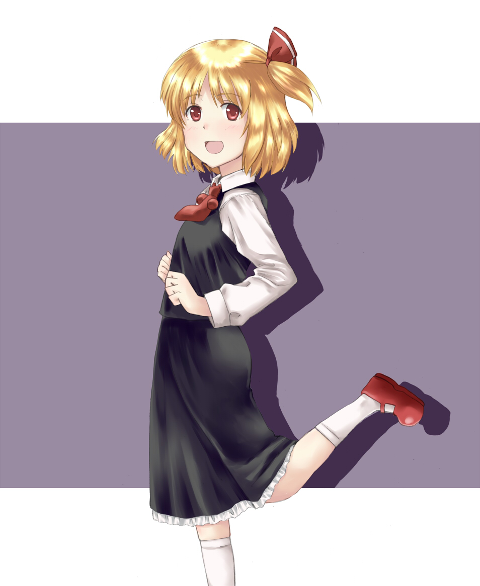 blonde_hair hair_ribbon kuze mary_janes red_eyes red_shoes rumia shoes short_hair side_ponytail solo the_embodiment_of_scarlet_devil touhou youkai